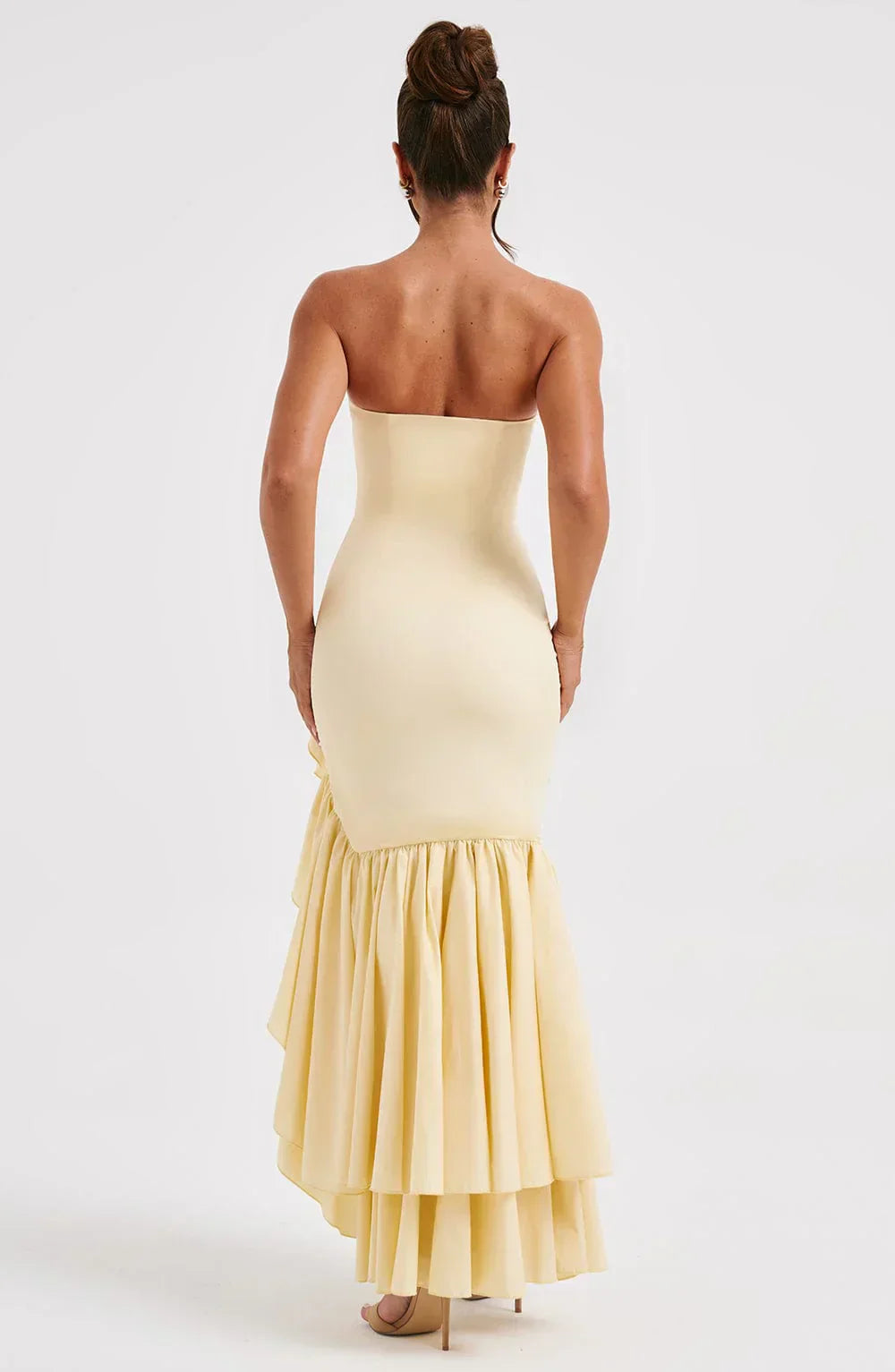 Xyrelle - Vestido maxi sin mangas con abertura lateral y volantes