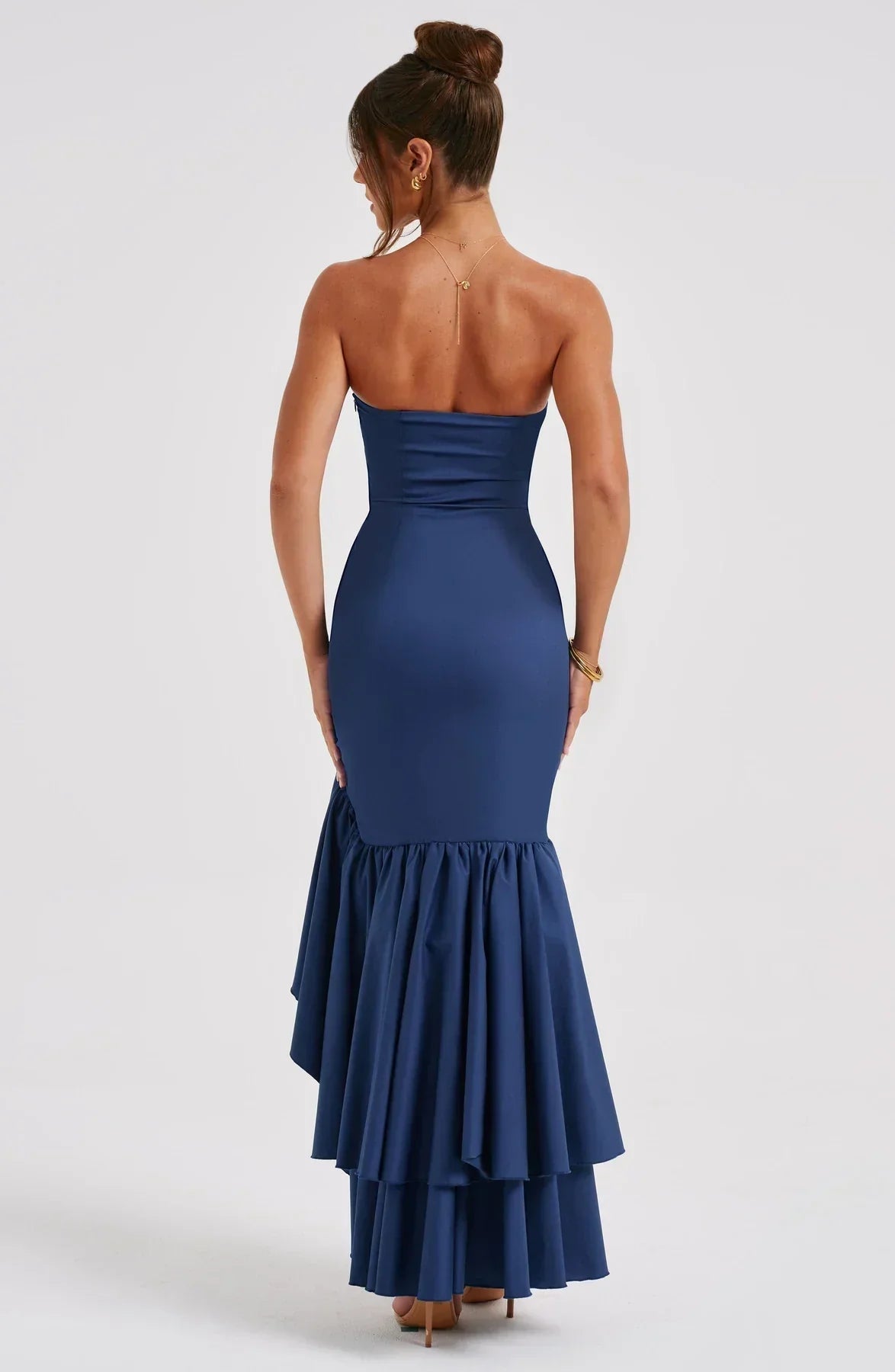 Xyrelle - Vestido maxi sin mangas con abertura lateral y volantes