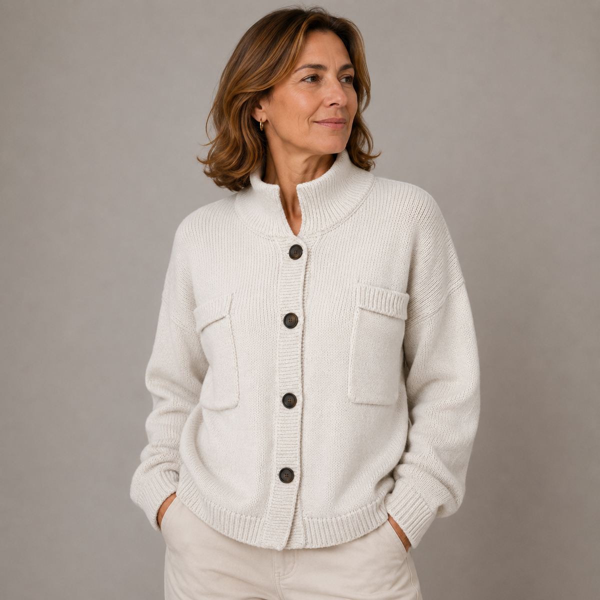 Cárdigan Augusta™ con cuello mao y botones