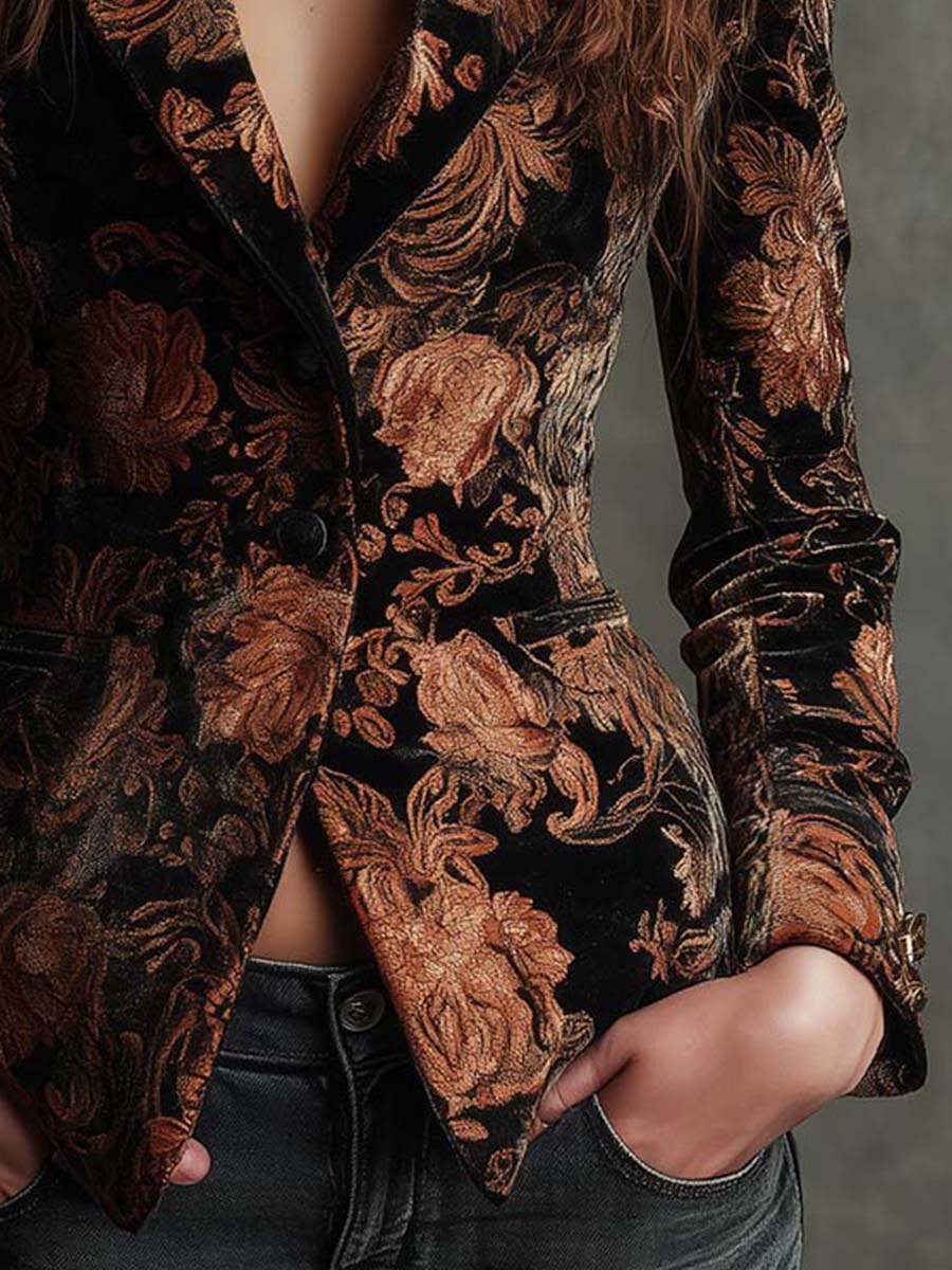Celeste | Blazer floral negro y bronce