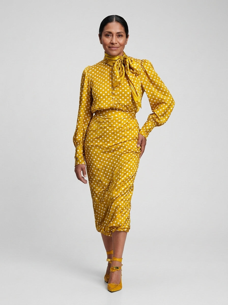 Conjunto camisa y falda de lunares - modelo