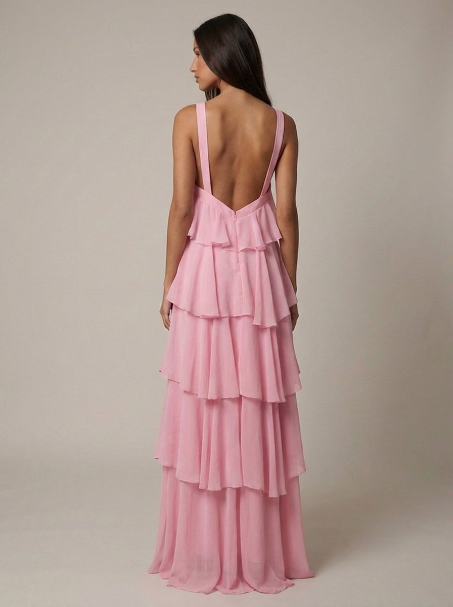 Vestido maxi con volantes florales