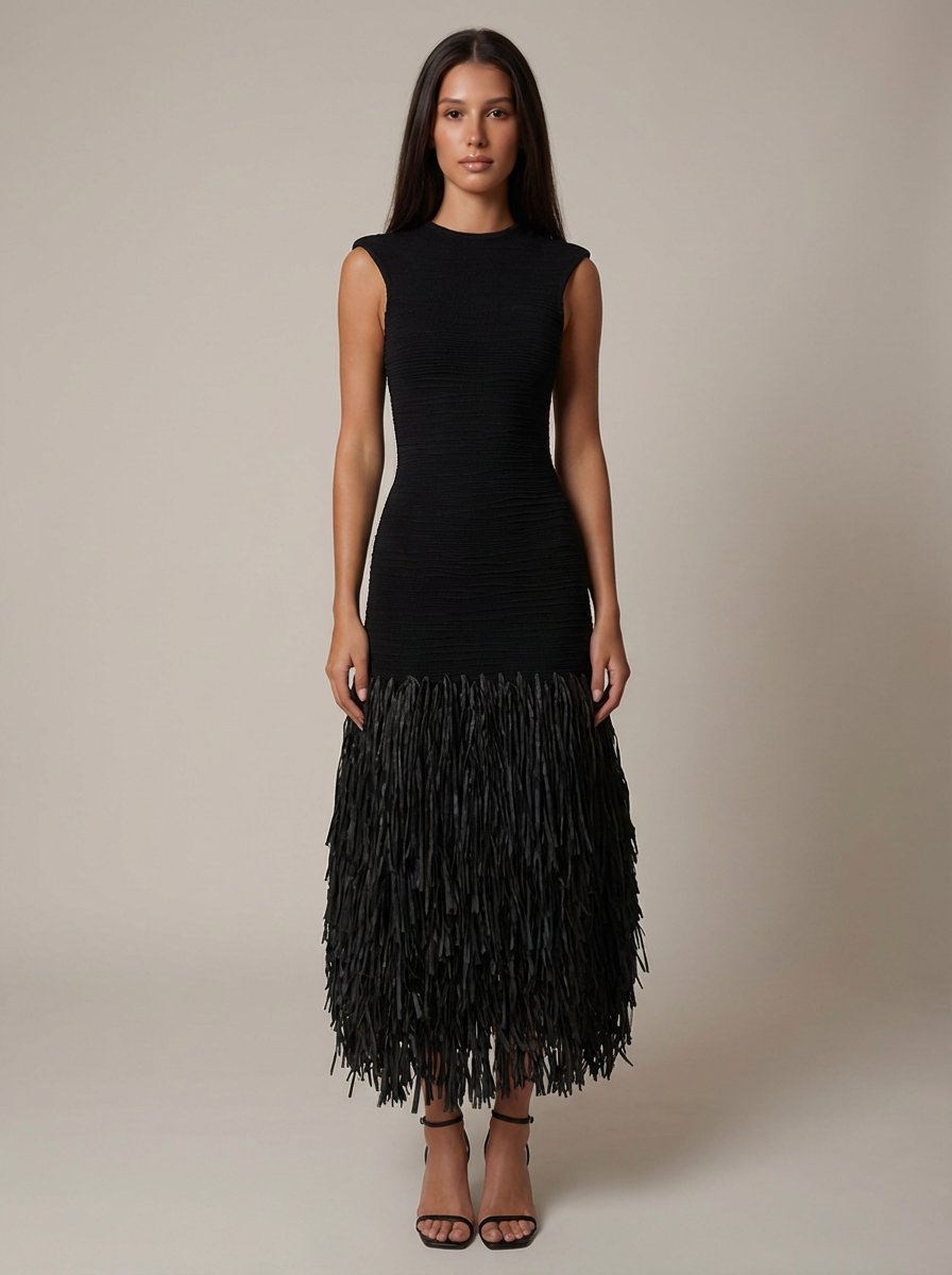 Vestido negro con flecos
