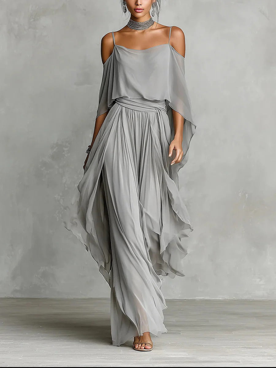Isabela™ - Conjunto gris con top y pantalón ligero