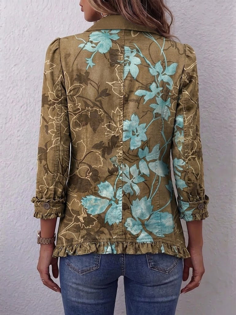 Annette | Chaqueta boho vintage de flores degradadas con volantes