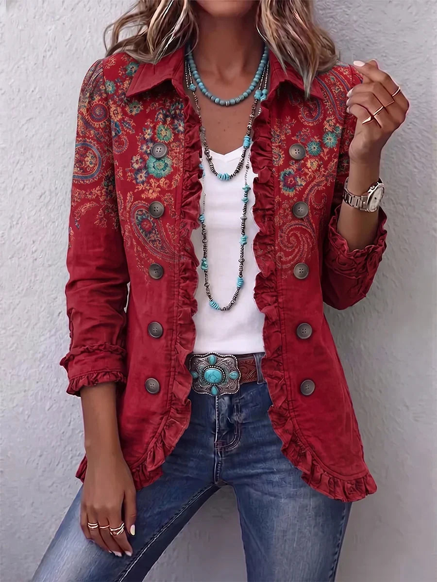 Sylvie | Chaqueta bohemia de estampado paisley con volantes