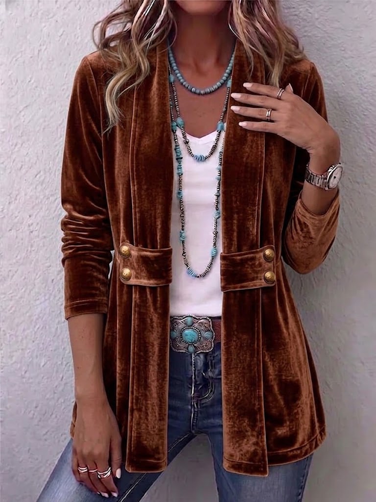 Renée | Chaqueta abierta vintage de manga larga con solapas y detalle de botones