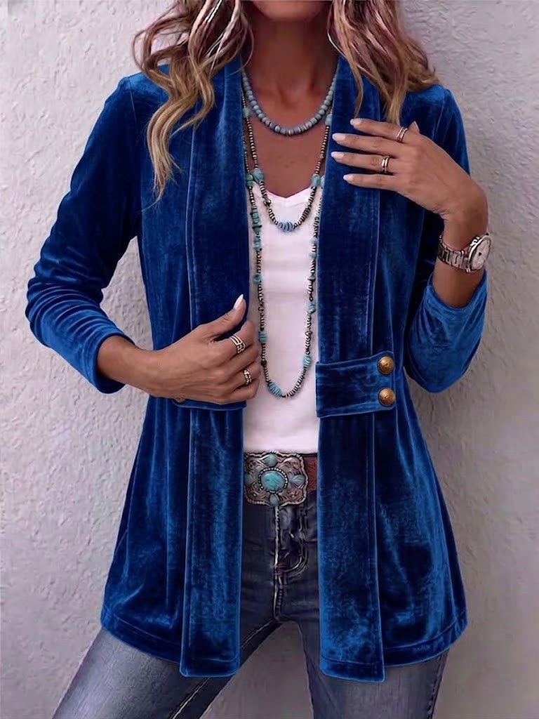 Renée | Chaqueta abierta vintage de manga larga con solapas y detalle de botones
