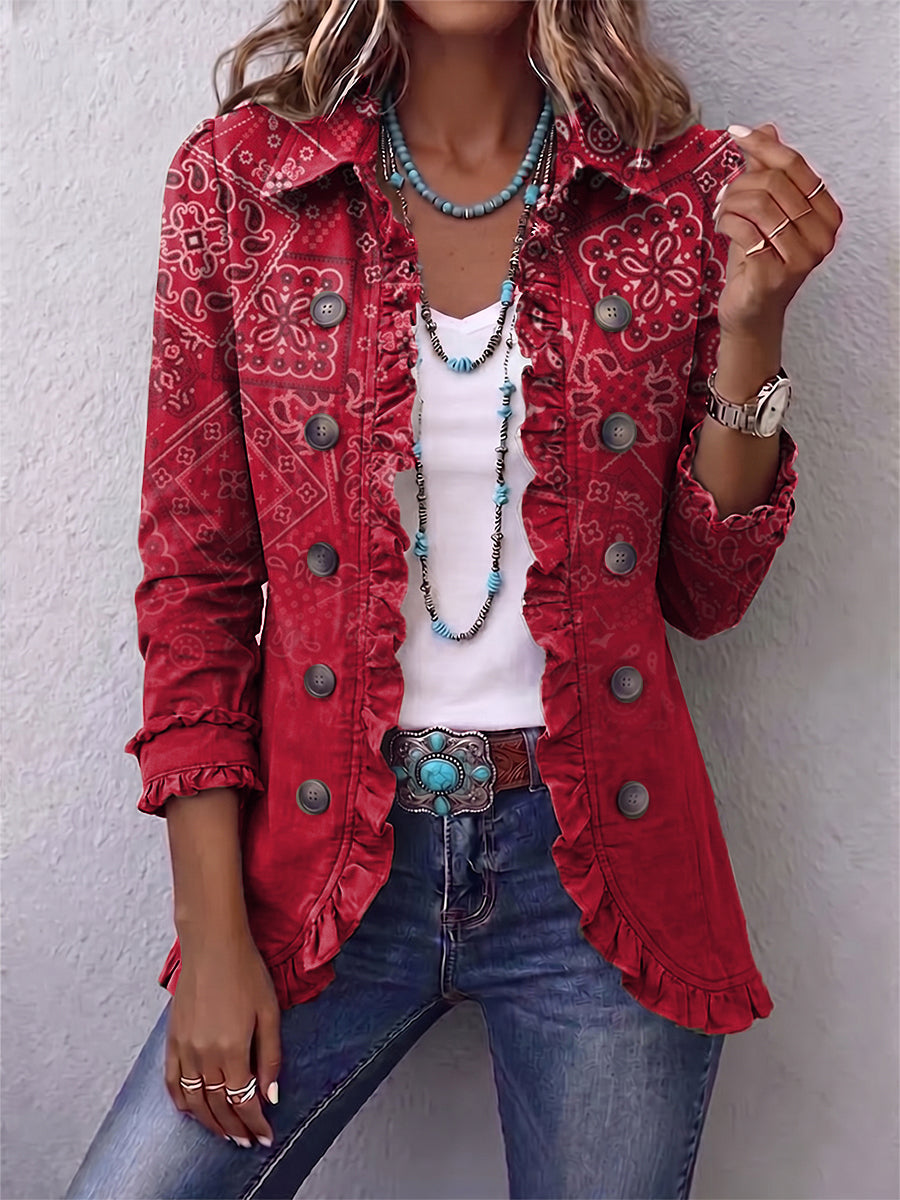 Paulette | Chaqueta plisada con estampado paisley ombré bohemio