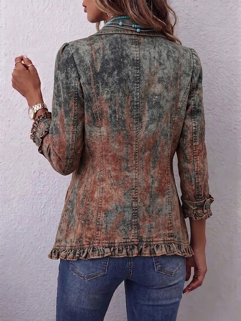 Jeannette | Chaqueta vintage con estampado texturizado degradado y volantes
