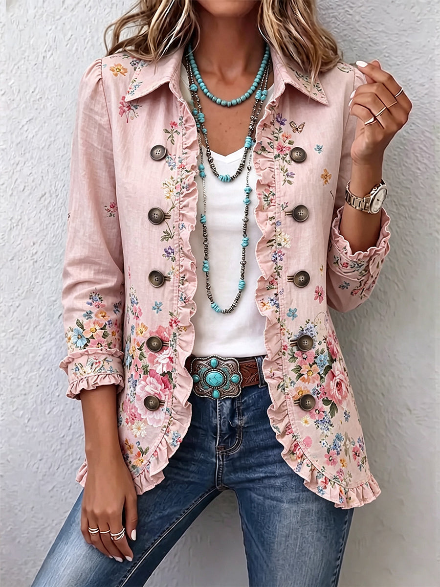 Nathalie | Chaqueta floral con volantes y botones