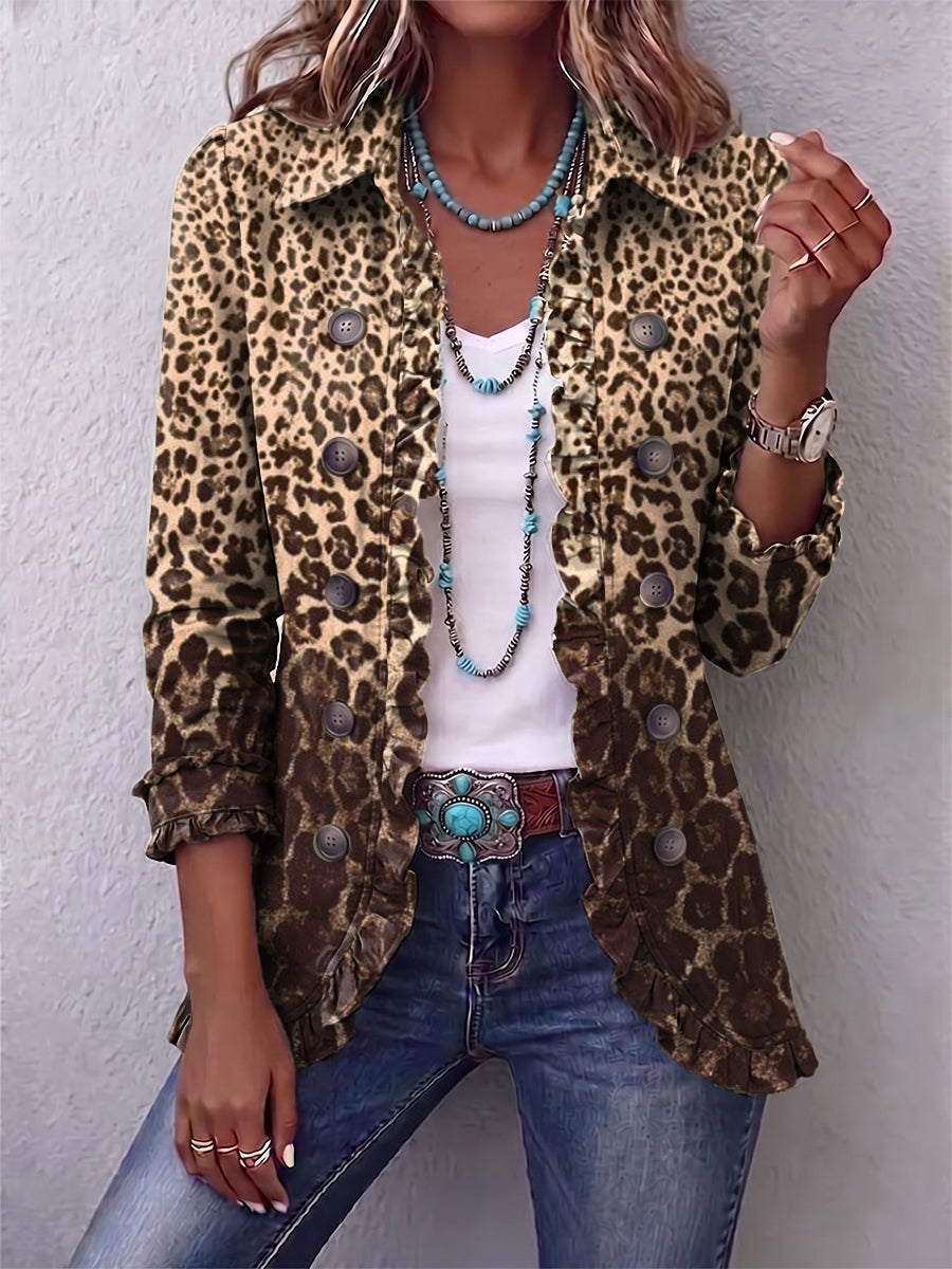 Jacqueline | Chaqueta plisada con estampado de leopardo