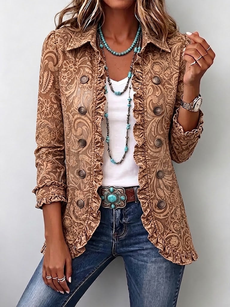 Suzanne | Abrigo plisado vintage bohemio con estampado floral